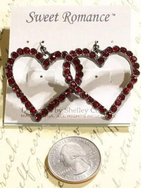 Sweet Romance Red Crystal Double Heart Hoop Earrings